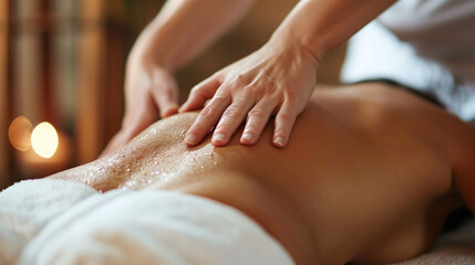 Masseuse giving massage to young woman in spa salon