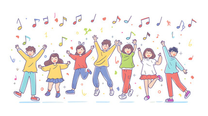 Fototapeta premium Happy smiling people dance and celebrate, simple shapes, flat colors, cartoon doodle illustration isolated on white background
