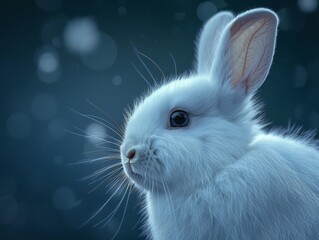 Obraz premium Closeup of a fluffy white rabbit with dark eyes and whiskers