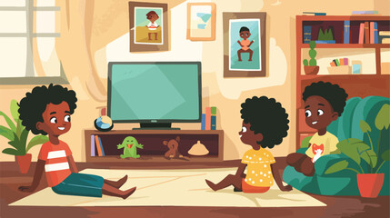 African-American children watching cartoons at home Vector