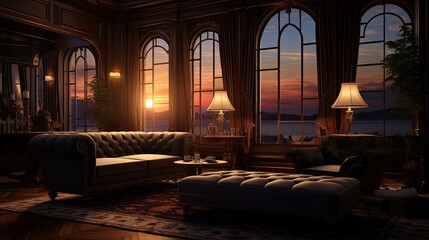 Obraz premium Interior of restaurant. AI generated art illustration.