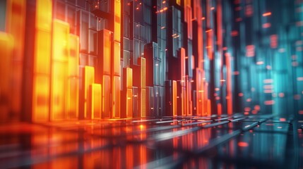 Digitally generated of multi colored vertical bars. Concept of fintech technology, new banking and investment. Clean design. Generative AI.