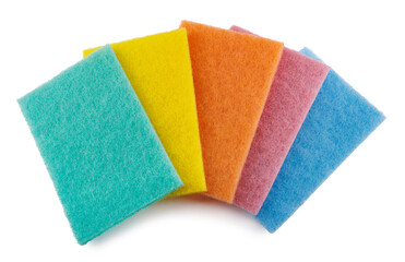 Sponge for washing dishes . Multi-colored leaf sponge isolated on white background.