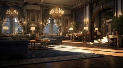 Fototapeta premium Interior of restaurant. AI generated art illustration.