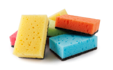 Stack of black multi-colored household sponges isolated on a white background. Sponge for washing dishes .