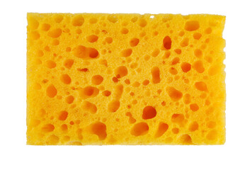 A very beautiful and bright yellow dishwashing sponge isolated on a white background.