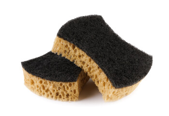 Two beautiful curly sponges for washing dishes isolated on a white background. Household cleaning sponge.