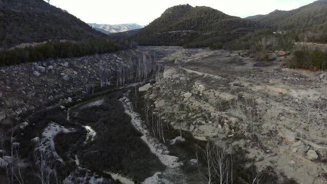 Dead dry river due to a climate change and drought, in Spain