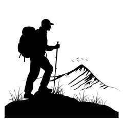 Man climbing on mountain, people climbing in the mountains silhouette