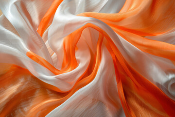 Vibrant Orange and White Silk Scarf Textured Detail