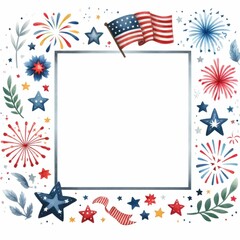 Obraz premium Fourth of July themed border and frame. watercolor illustration, Perfect for nursery art, simple clipart, single object, white color background.