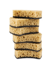 Sponge tower isolated on white background. Household cleaning sponge.