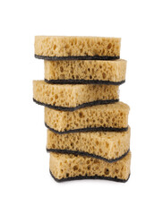 Sponge tower isolated on white background. Household cleaning sponge.