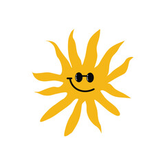 Naklejka premium Cute smiling sun icon isolated on white background. Cartoon style of cute sun. Element graphic design of sun for kids stuff