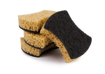 Curly sponges for washing dishes isolated on a white background. Household cleaning sponge.
