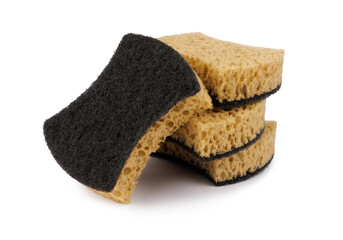 Curly sponges for washing dishes isolated on a white background. Household cleaning sponge.