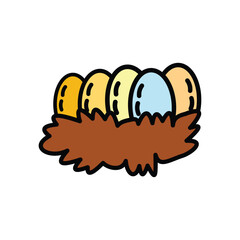 Easter eggs in the nest. Eggs illustration in doodle style. design graphic Illustration of an egg in straw for the mother to incubate. Can be used as an Easter celebration design