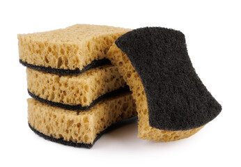 Curly sponges for washing dishes isolated on a white background. Household cleaning sponge.