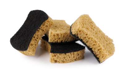 Curly sponges for washing dishes isolated on a white background. Household cleaning sponge.