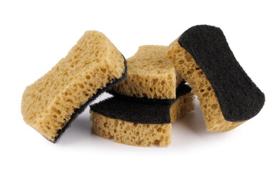 Curly sponges for washing dishes isolated on a white background. Household cleaning sponge.