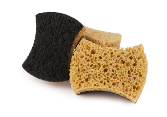 Curly sponges for washing dishes isolated on a white background. Household cleaning sponge.
