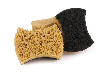 Curly sponges for washing dishes isolated on a white background. Household cleaning sponge.