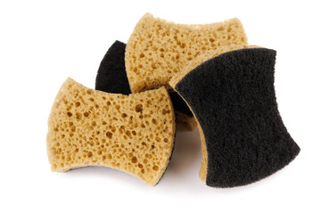 Curly sponges for washing dishes isolated on a white background. Household cleaning sponge.