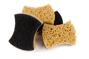 Curly sponges for washing dishes isolated on a white background. Household cleaning sponge.