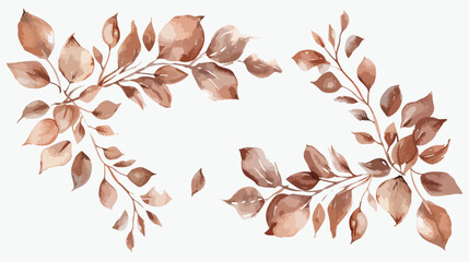 Watercolor brown leaves frame for wedding birthday ca