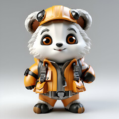 Fototapeta premium Cute panda astronaut in orange helmet and orange jacket. 3D rendering.