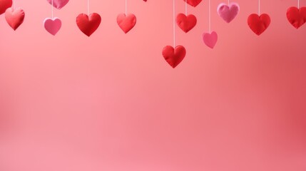 happy valentines day with hanging hearts and space for text