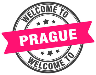 Welcome to Prague stamp. Prague round sign