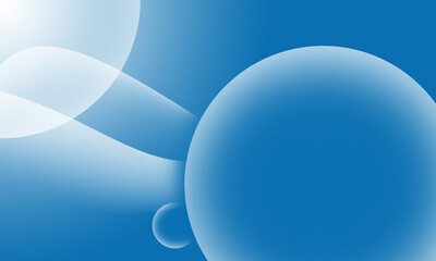 Bubbles, circles, liquid, floating on blue background with gradient and copy space.