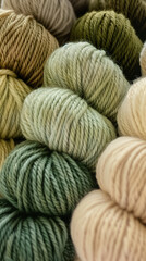 A bunch of yarn in various shades of green and gray