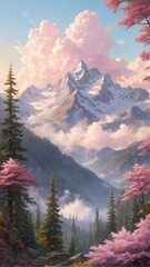 Views of mountains and forests with flowing rivers and a beautiful atmosphere