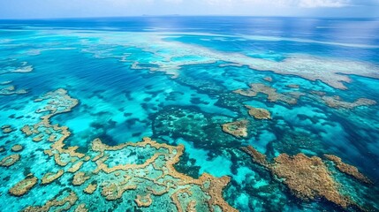 The magnificent marine ecosystem, a global wonder, can be admired from an aerial perspective near Australia and is a popular destination for tourists 