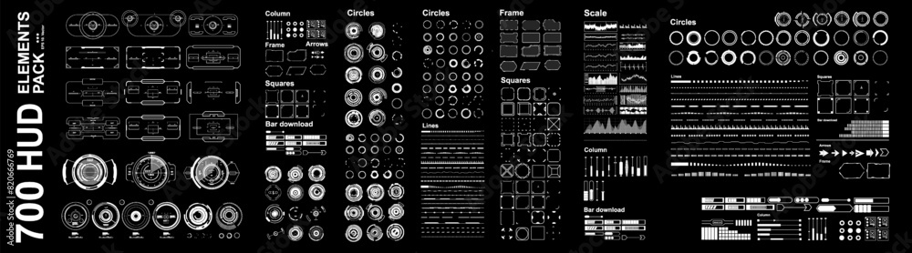 Fototapete Big set vector elements for futuristic HUD virtual user interface. Mega set of futuristic elements of geometric shapes, frames and sights