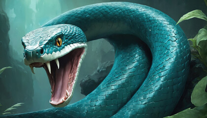 Fantasy Illustration of a wild snake. Digital art style wallpaper background.