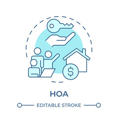 HOA soft blue concept icon. Management services, neighborhood administration. Round shape line illustration. Abstract idea. Graphic design. Easy to use in infographic, presentation