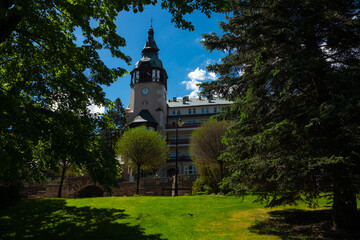 Naklejka premium Swieradow Zdroj, Poland 05 14 2024: Old spa house in Swieradow Zdroj, Poland