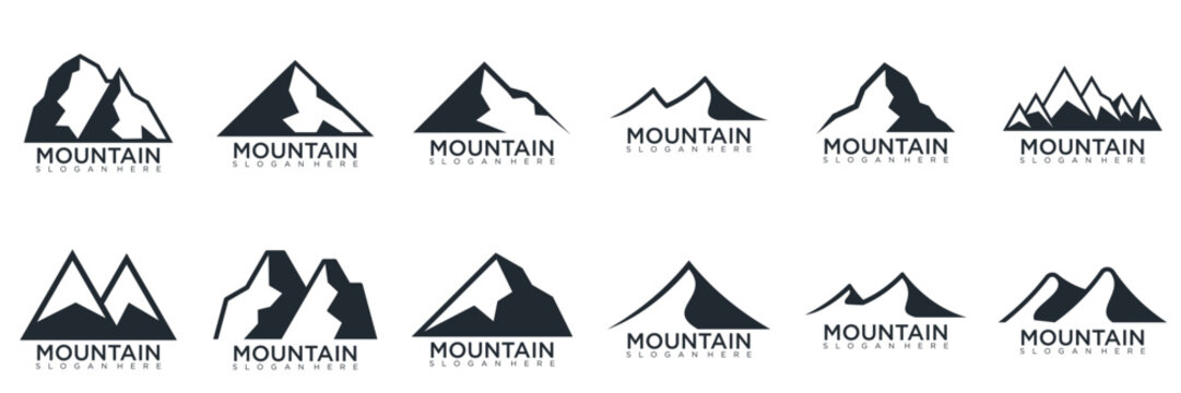mountain logo design, collection template with luxury concept, icons, emblem, background