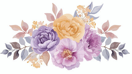 Watercolor floral bouquet pink yellow purple violet f
