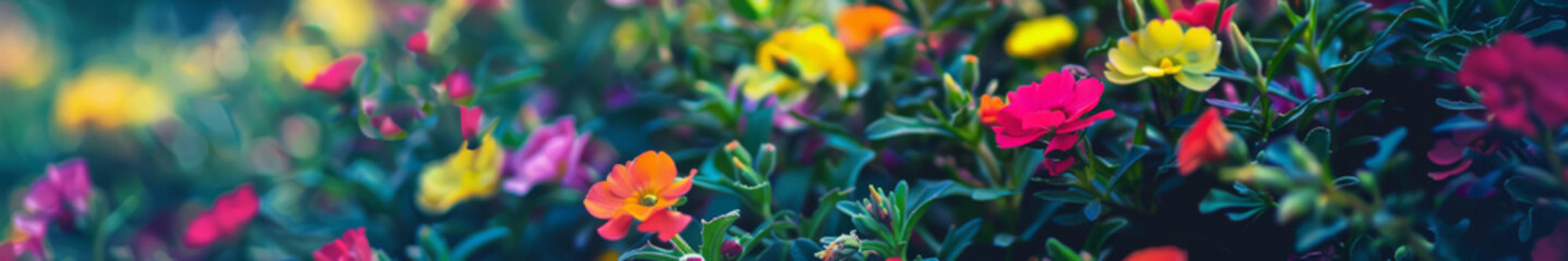 Obraz premium Dense cluster of multicolored Portulaca flowers in vibrant bloom