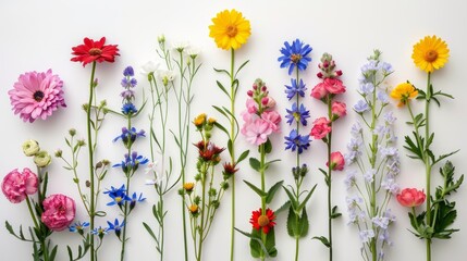 Set of garden flowers on white background