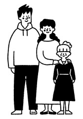 Family of three, mother and father with hand on daughter's shoulder_2