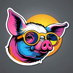 Naklejka premium pig with sunglasses illustrations