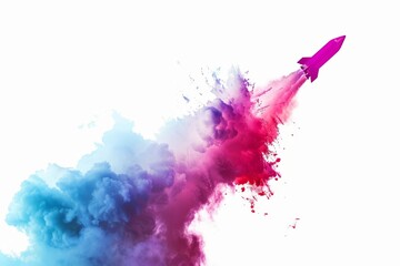 Fototapeta premium Minimal Vibrant Rocket Launch Illustration with Colorful Smoke Trails Ideal for Futuristic and Creative Designs