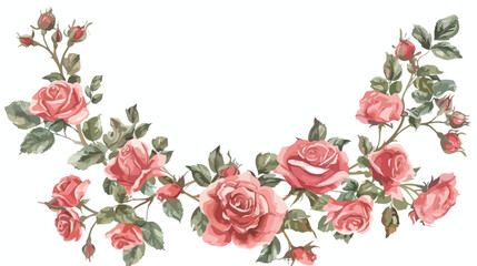 Beautiful watercolor rose flower wreath for wedding background
