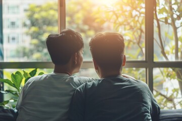 Rear side of coaching take noted and giving consult to Asian LGBTQ lover happiness action after psychologist therapy session success, Psychologist couple and hypnosis, life coach and coaching concept