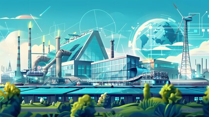 A dramatic view of an Environmental Health and Safety Specialist overseeing a seamless integration of safety measures in an Industry 5.0 smart factory. 3D, Printing, Illustrat, AI.